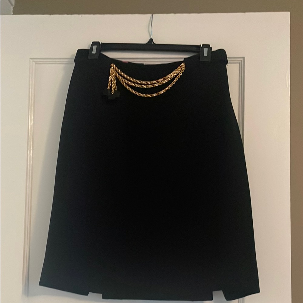 Milly Black A-Line Knee-Length Skirt with Gold Chain Detail for Cocktail